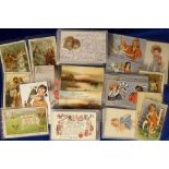 Postcards, a mixed subject collection of approx 100 cards, all artist-drawn, comic, scenic,