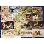 Postcards, a selection of 30+ artist drawn cards of animals, inc. dressed frogs playing cricket (w.