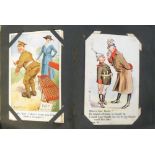 Postcards, a collection of approx 100 Military related cards in vintage album inc. comic, (McGill,