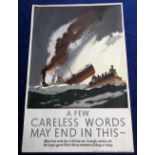 Military poster, WW2, a Norman Wilkinson HM Stationery poster 'A Few Careless Words May End In