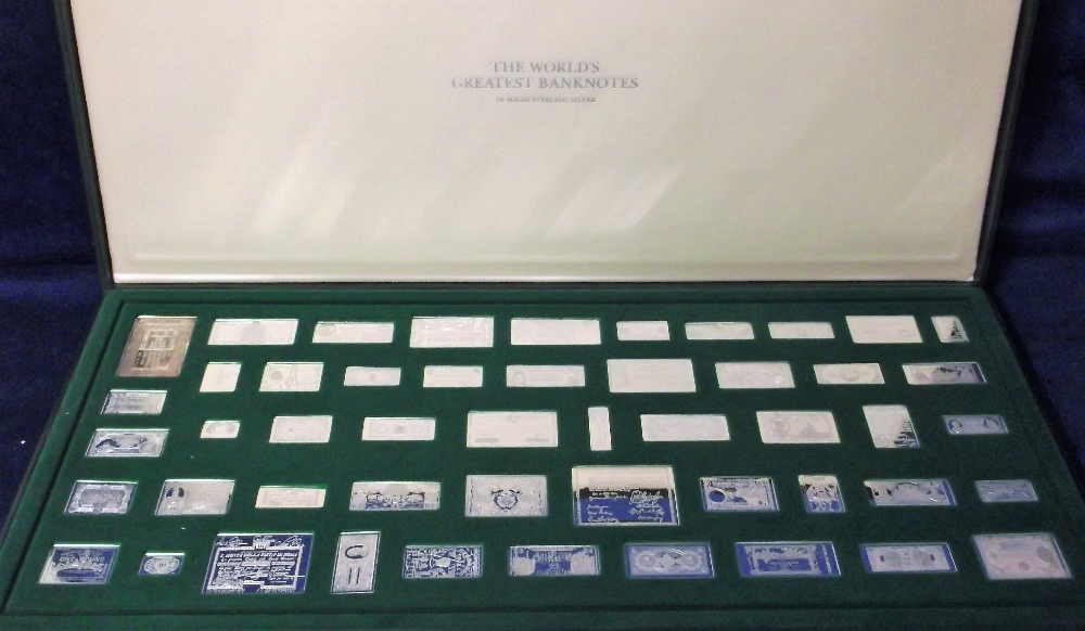 Collectables, Franklin Mint 1983 'Worlds Greatest Bank Notes' full boxed set of 50 sterling silver