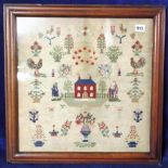 Collectables, framed and glazed wool sampler by Hannah Myall aged 13, dated 1860 (gd)