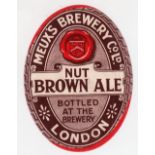 Beer label, Meux's Brewery Co Ltd, London, Nut Brown Ale, vo, 92mm high, (gd/vg) (1)