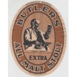 Beer label, Butler's, Wolverhampton, Extra All Malt Stout, huge vo, 217mm high, believed used for