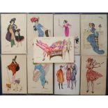 Postcards, Glamour / Fashion, a collection of 9 artist-drawn cards by Xavier Sager, various series