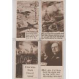 Postcards, World War 2, Patriotic set of 6 Winston Churchill artist illustrated quote cards, (all