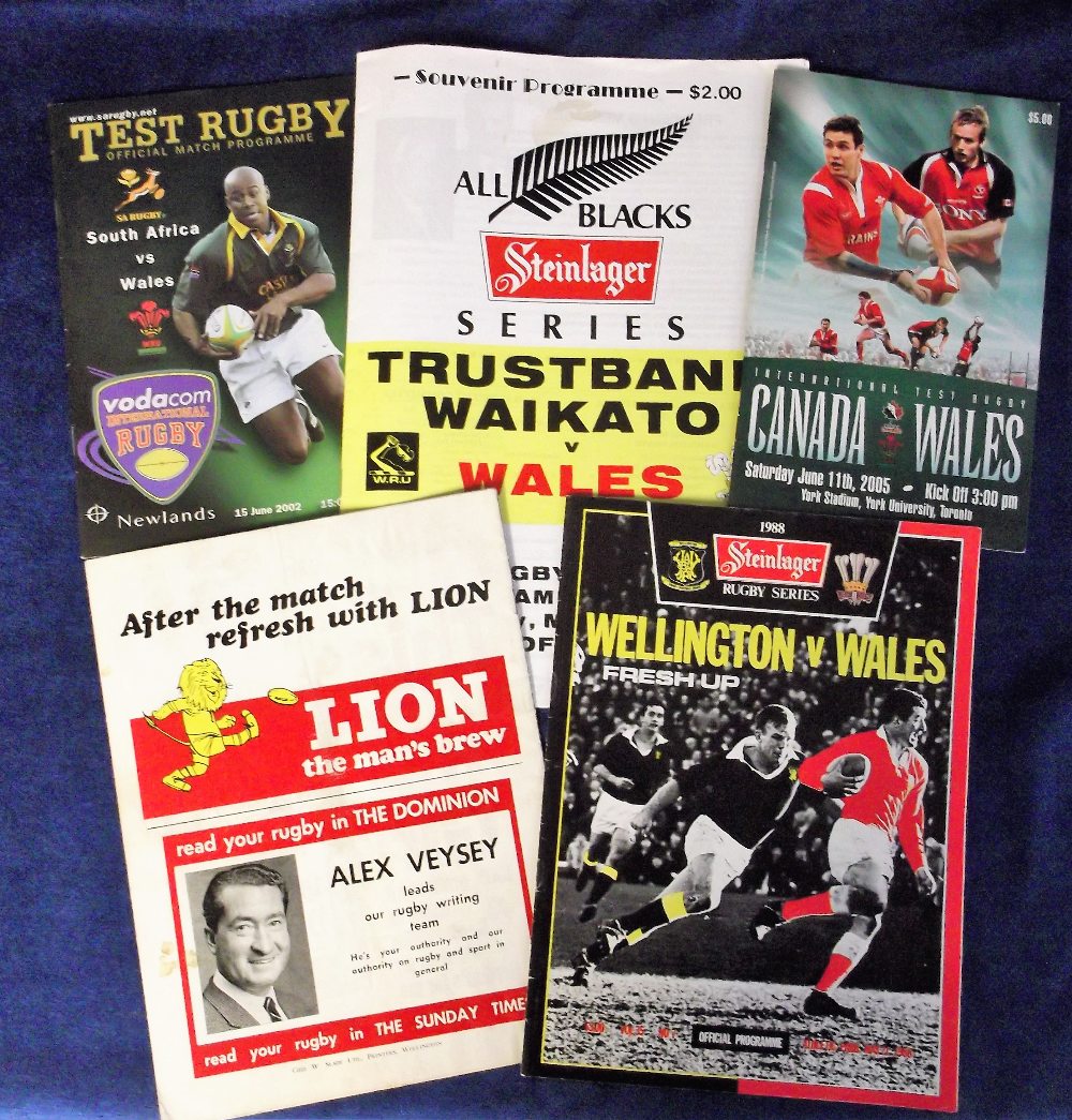 Rugby Union programmes, a collection of 5 Wales away tour programmes for matches v Wellington 7 June