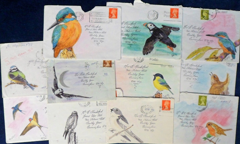 Postal History / artwork, collection of 11 unusual envelopes all with original ink, crayon and