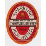 Beer label, Thompson's Brewery, Studley, Sparkling Best Bitter, vo, (some paper to back, sl