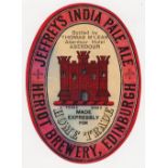 Beer label, Jeffrey's, Heriot Brewery, Edinburgh, vo, IPA label, 93mm high (fair, some staining) (1)