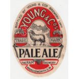 Beer label, Young & Co's, The Ram Brewery, Wandsworth, vo, Pale Ale, 100mm high, (tear right hand