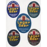 Beer labels, 5 different oval Red Tower labels from Moss Side Brewery and Red Tower Lager Brewery