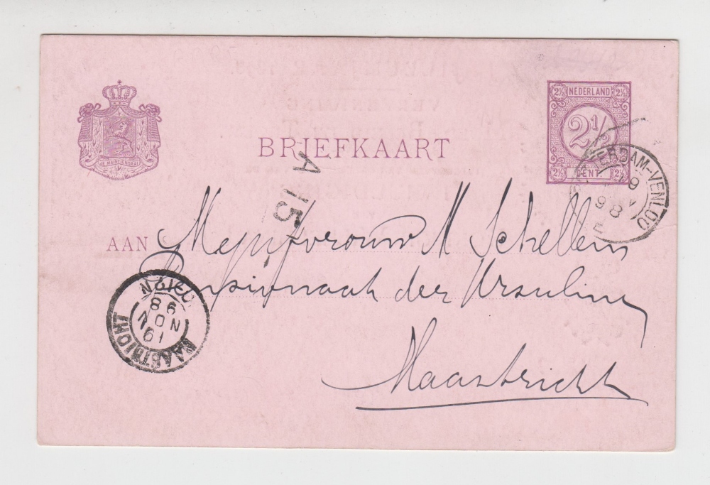Postcard, Holland, Royalty, 2.5 cents postal stationery card for the 1898 Sail Boat Jubilee, pu - Image 2 of 2