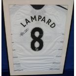 Football autograph, Frank Lampard Chelsea FC, framed replica shirt, number 8, with printed '