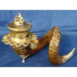 Collectables, Rams horn table snuff mull mounted on Sheffield silver plate foot with silver plate