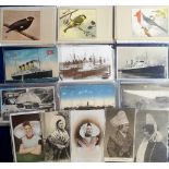 Postcards, a thematic assortment of 120+ cards inc. Commercial shipping, holiday camps, French women