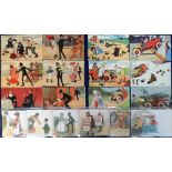 Postcards, Comic, three sets of six comic cards illustrated by Tom Browne inc. 'Motoring' series