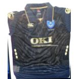 Football Autographs, Portsmouth FC, framed shirt with embroidered badge and OKI Printing Solutions