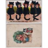 Postcards, Louis Wain, cats, 2 cards, 'Paying Visits' Series no 1261 published by Tuck, pu