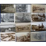 Postcards, a transport and industry collection of 28 cards including locomotives, motor cars,