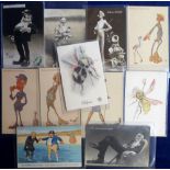 Postcards, a selection of 11 political cartoons inc. Ferri del Mestiere, Emperor of the Congo, Flags