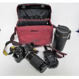 Camera, Nikon F-301 with a Nikon Zoom-Nikkor 35-200mm F3.5-4.5 lens, Vivitar Auto Thyristor 550FD