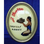 Advertising, oval domed and framed glass chocolate advertising sign (approx size 34 x 26 cms) 'J