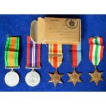 Militaria, a group of WW2 medals in a box marked Mr CR Butcher, with Bristol address. War Medal,