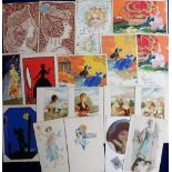 Postcards, a mixed selection inc. Art Deco, (6), Art Nouveau (3) & 8 continental Glamour cards (some