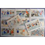 Postcards, a set of 10 Art Deco glamour cards 'Joyeux Baigneurs' illustrated by Xavier Sager with
