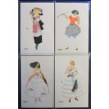 Postcards, a collection of 4 Art Deco cards illustrated by Mela Koehler publ by BKWI of Austria, all