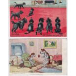 Postcards, Louis Wain, 2 dog-related cards, 'We looked out for you' published by Davidson Bros