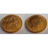 Coin, gold coin GB Edward VII 1909 full sovereign, (1)