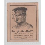 Cigarette card, Cabana Cigar Co, Little Manturios Advert Card, 'M' size showing soldier smoking