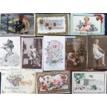Postcards, a collection of approx 200 greetings cards, colourful selection, inc. embossed, artist-