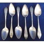 Silver, 6 large early 19th C silver spoons bearing the Stuttgart silver leaping horse hallmark.