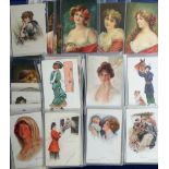 Postcards, artist-drawn Glamour, a collection of approx 60 cards inc. Harrison Fisher, Boileau,