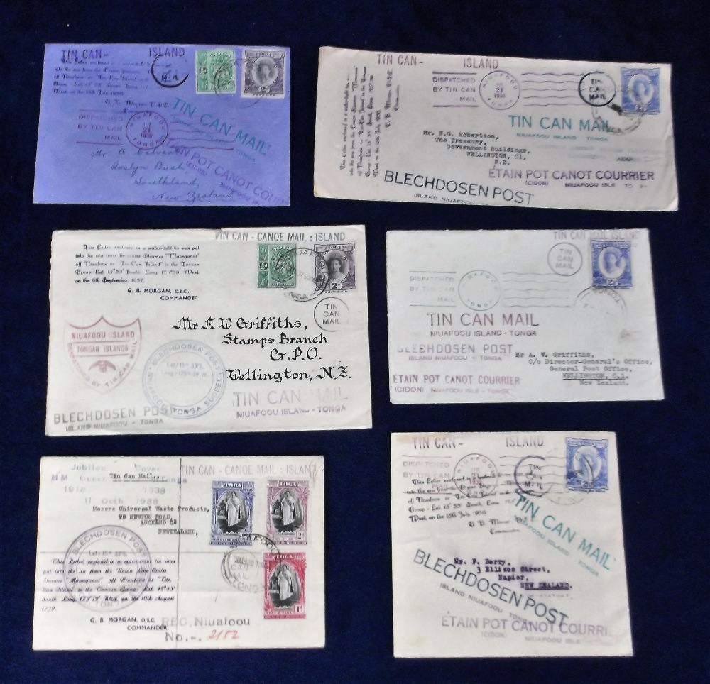 Postal history, Tin Can Mail, Tonga, Niuafoou, a collection of six covers all with stamps 7 sent