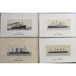 Postcards, a collection of 4 woven silk cards all showing Ships, RMS Lucania, RMS Laconia, RMS