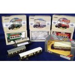 Toys, selection, 4 mint in box Corgi diecast model buses 96992 Thornycroft Bus Norfolk, 96989