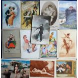 Postcards, themed assortment of 90+ cards, various subjects inc. Foreign Royalty, Romance, Children,