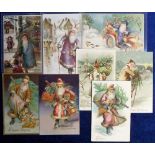 Postcards, Father Christmas, a collection of 8 Santa cards inc. 3 hold-to the light examples showing