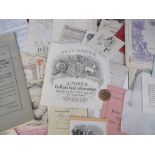 Ephemera, mixed selection to include Staffordshire and Worcestershire Canal Company permit (