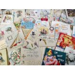 Ephemera, greetings cards 90+ vintage cards, Christmas, new baby, 21st, birthday, Easter etc
