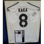 Football autograph, replica Real Madrid shirt, number 8 with printed Kaka' to back, signed in silver