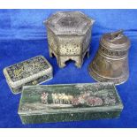Collectables biscuit tins 4 Huntley and Palmers tins, Bell (bell shaped tin 'When ye doe ring I