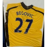 Football autograph, Asmir Begovic, framed shirt number 27, with 'Begovic' in letters above, signed