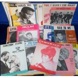 Music Memorabilia, a collection of approx 130 music sheets from the 1960's, various artists inc. The