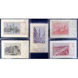Postcards, Woven silks, a collection of 5 cards, German and Swiss towns inc. Zurich Concert Hall