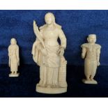 Collectables, 3 vintage carved figures. Approx. size in cms - 6, 8 and 12. (fair to good).
